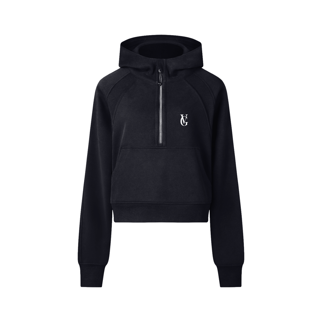 Golden Vein Cropped Half-Zip Hoodie – Black – Produktansicht 7