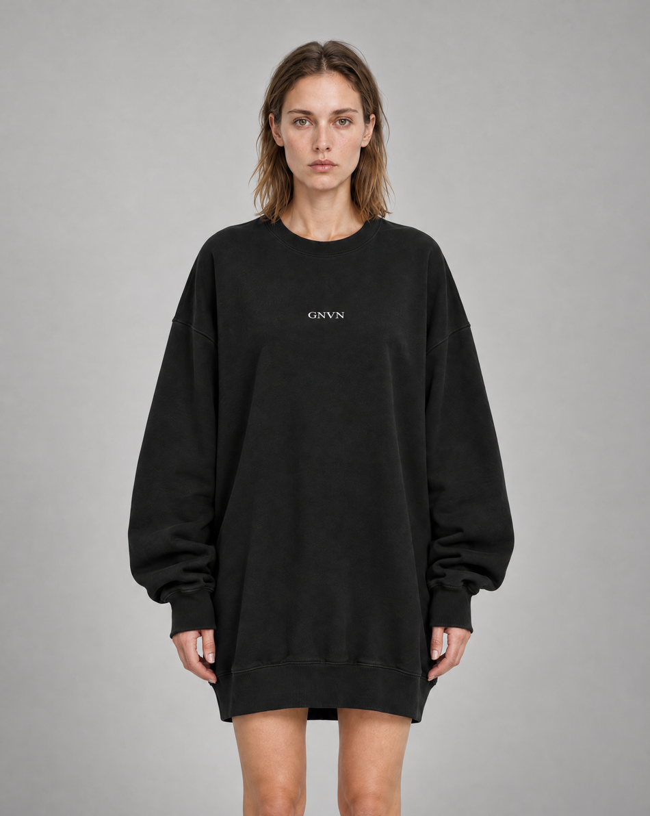Golden Vein Vintage Wash Sweat Dress – Black