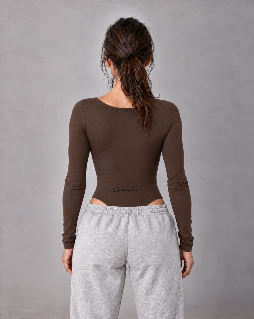 Golden Vein Flow Long Sleeve Bodysuit – Coffee – Produktansicht 2