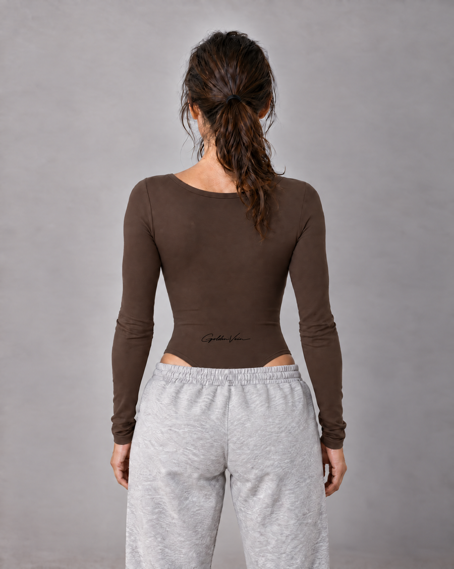 Golden Vein Flow Long Sleeve Bodysuit – Coffee – Produktansicht 2