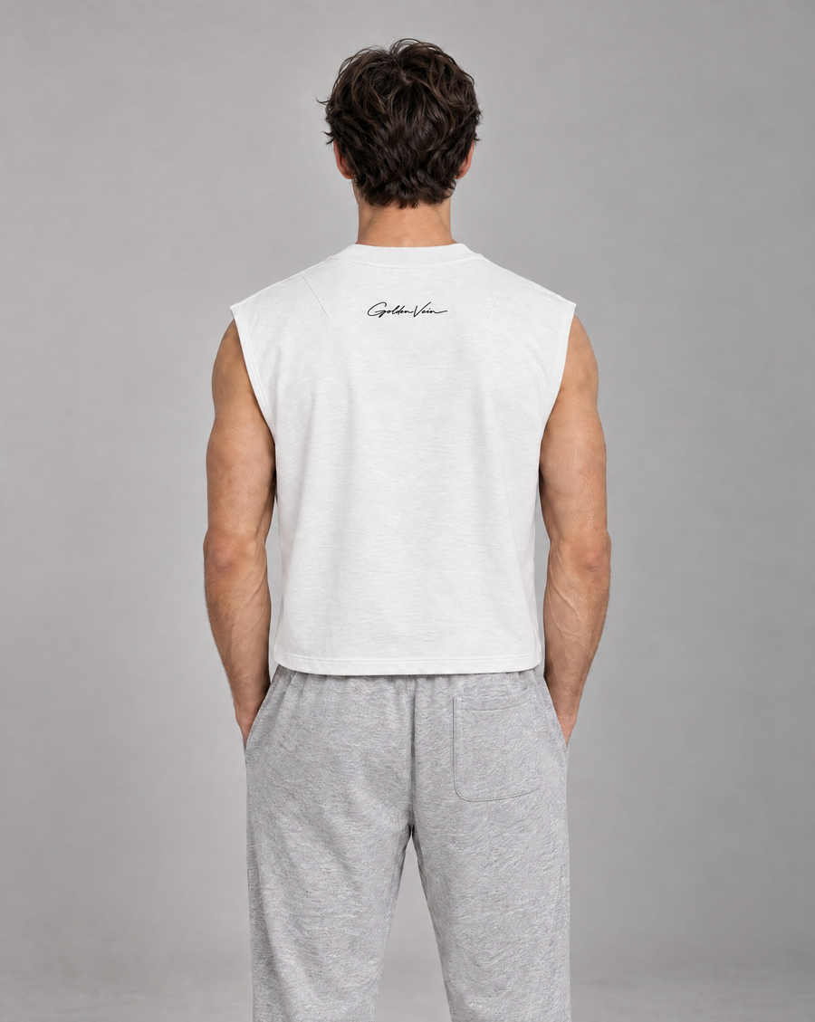 Golden Vein French Terry Boxy Tank – White – Produktansicht 2
