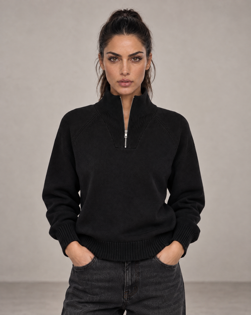 Golden Vein 750-GSM Quarter-Zip Sweatshirt in Schwarz – Produktansicht 1