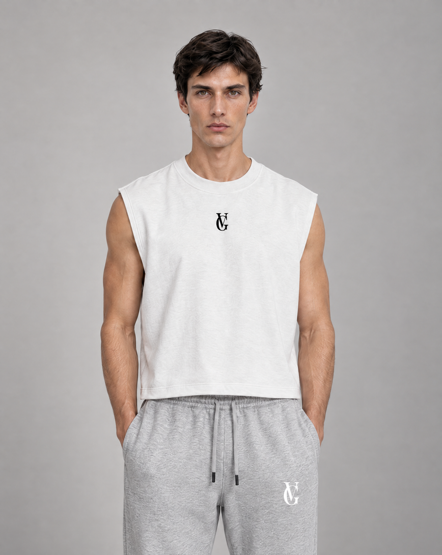 Golden Vein French Terry Boxy Tank – White – Produktansicht 1