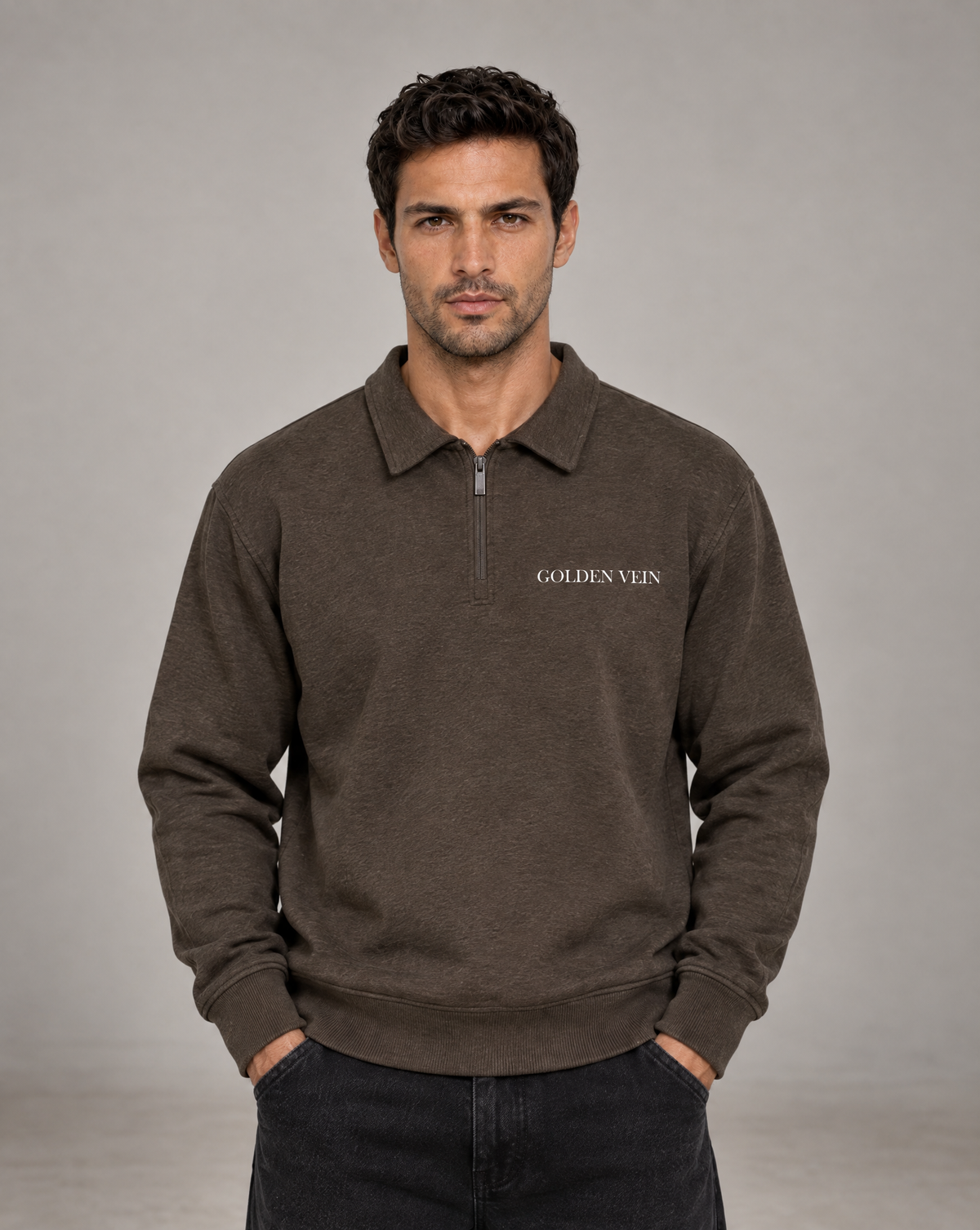 Golden Vein Boxy Quarter-Zip – Coffee – Produktansicht 1