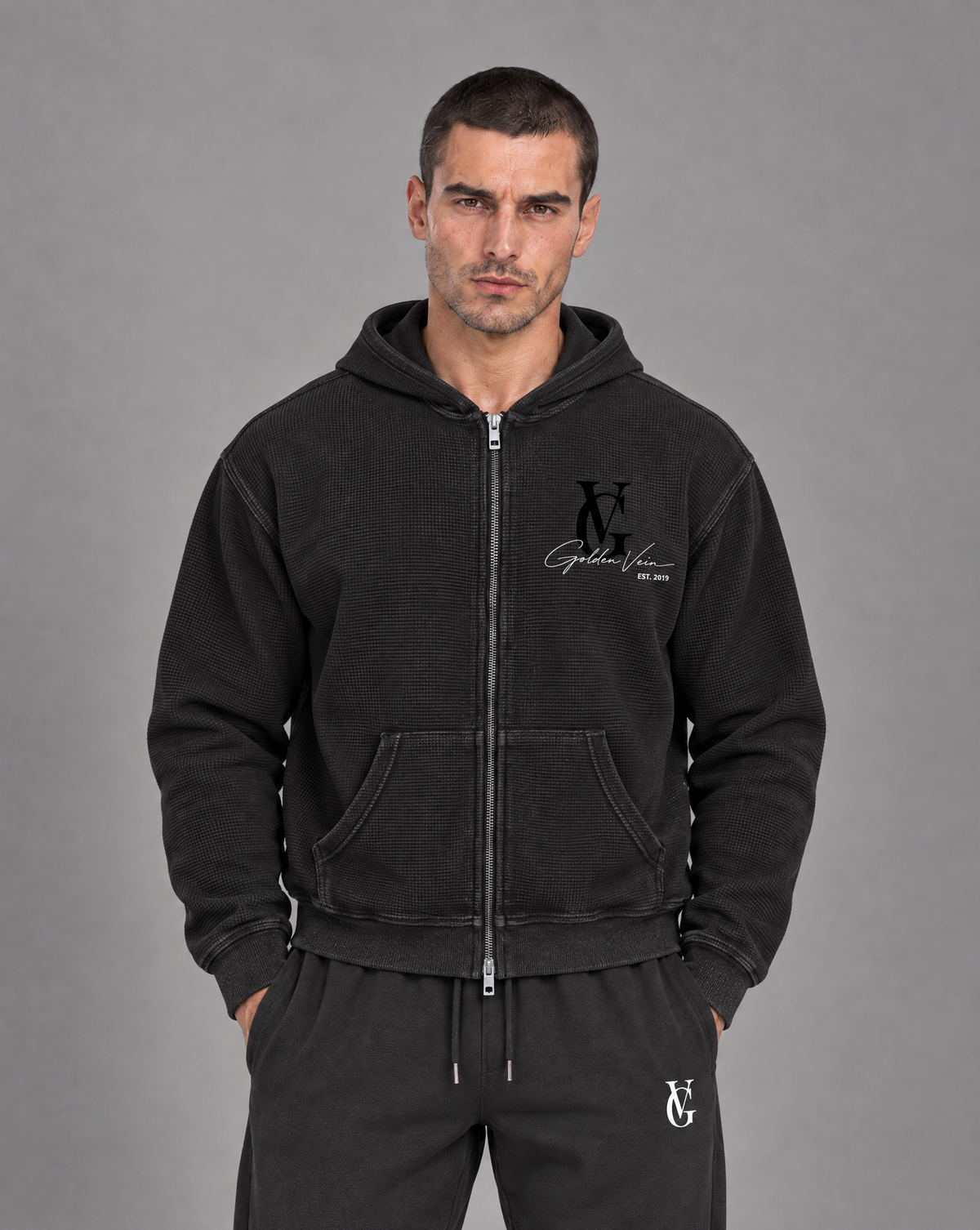 Golden Vein Parables Waffle Zip Hoodie – The Assembly – Black – Produktansicht 2