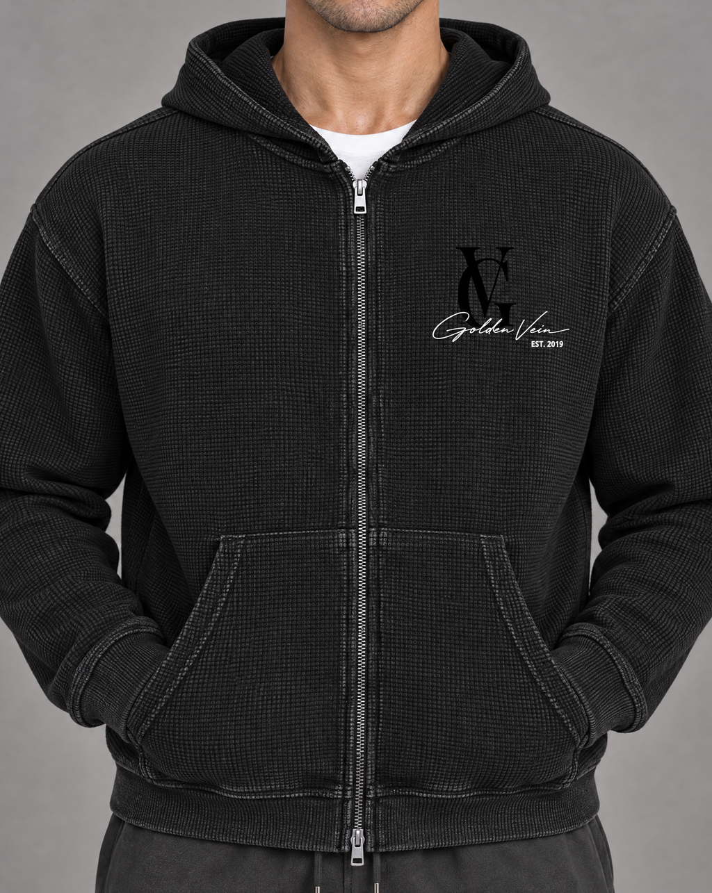 Golden Vein Parables Waffle Zip Hoodie – The Assembly – Black – Produktansicht 7