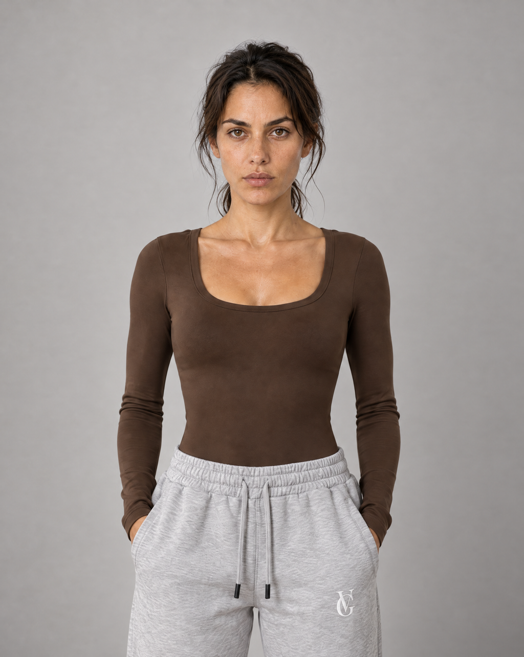 Golden Vein Flow Long Sleeve Bodysuit – Coffee – Produktansicht 1
