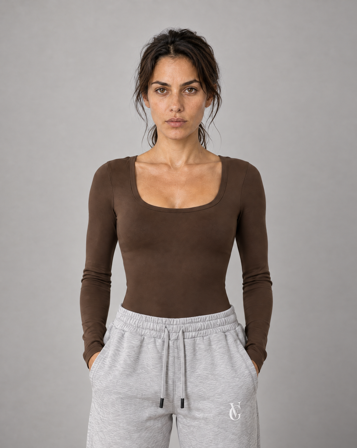 Golden Vein Flow Long Sleeve Bodysuit – Coffee – Produktansicht 1