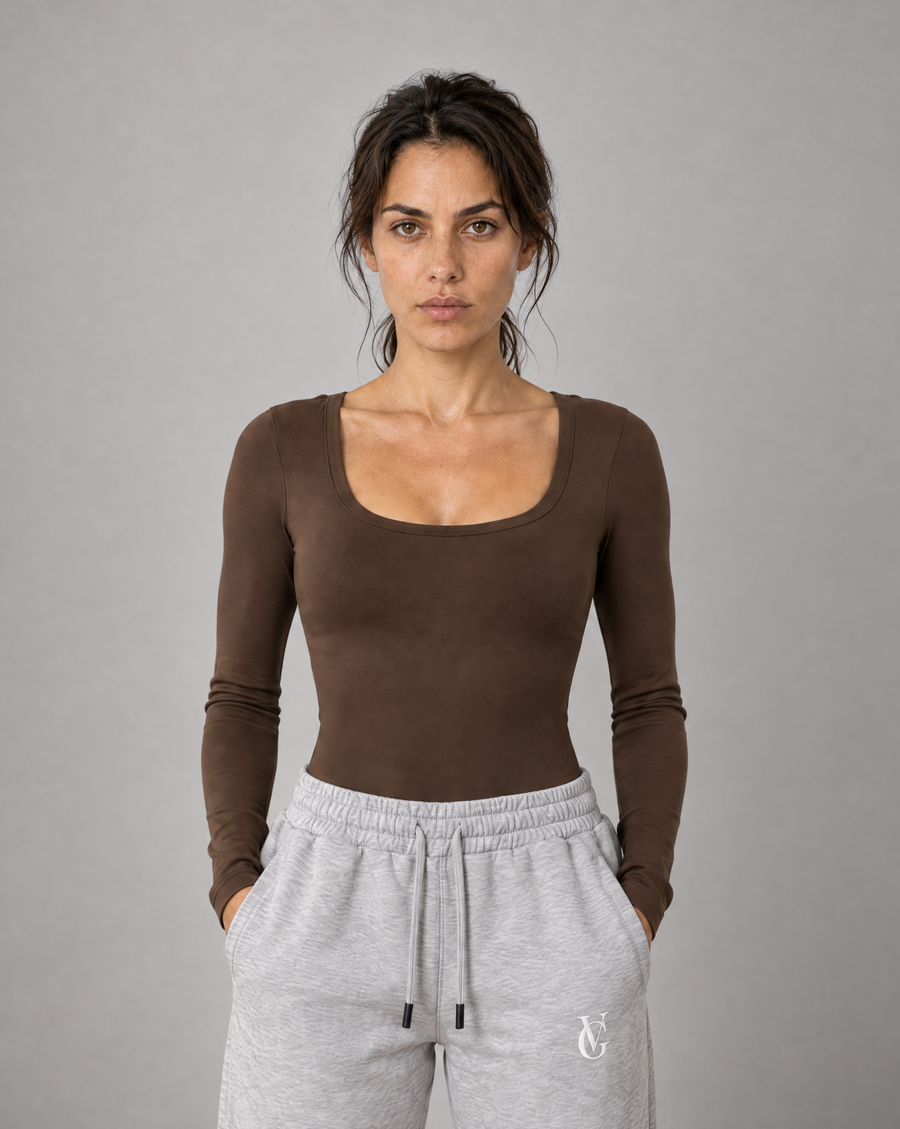 Golden Vein Flow Long Sleeve Bodysuit – Coffee – Produktansicht 1
