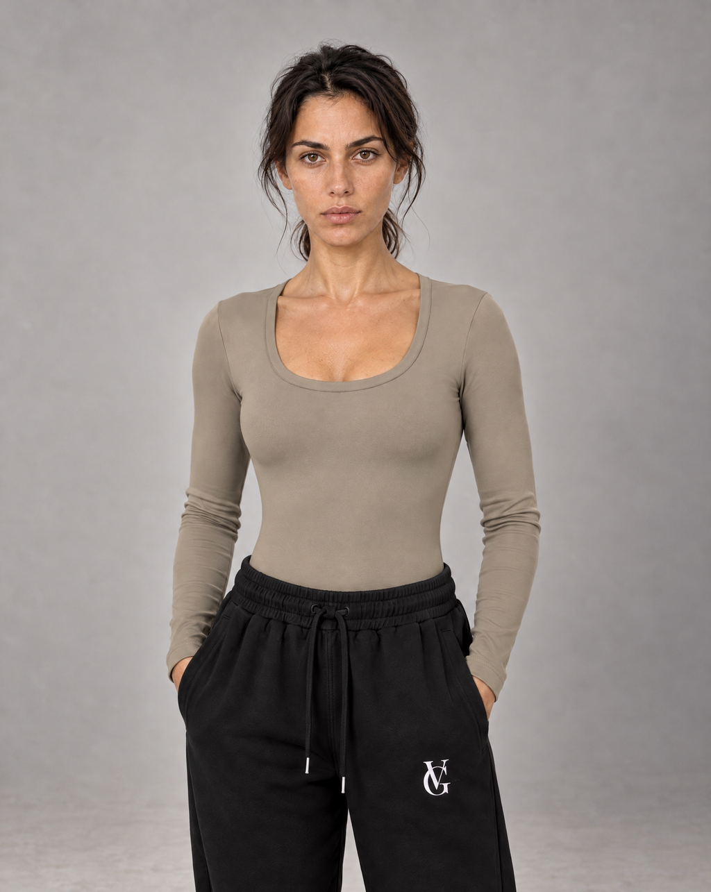 Golden Vein Flow Long Sleeve Bodysuit – Khaki – Produktansicht 1