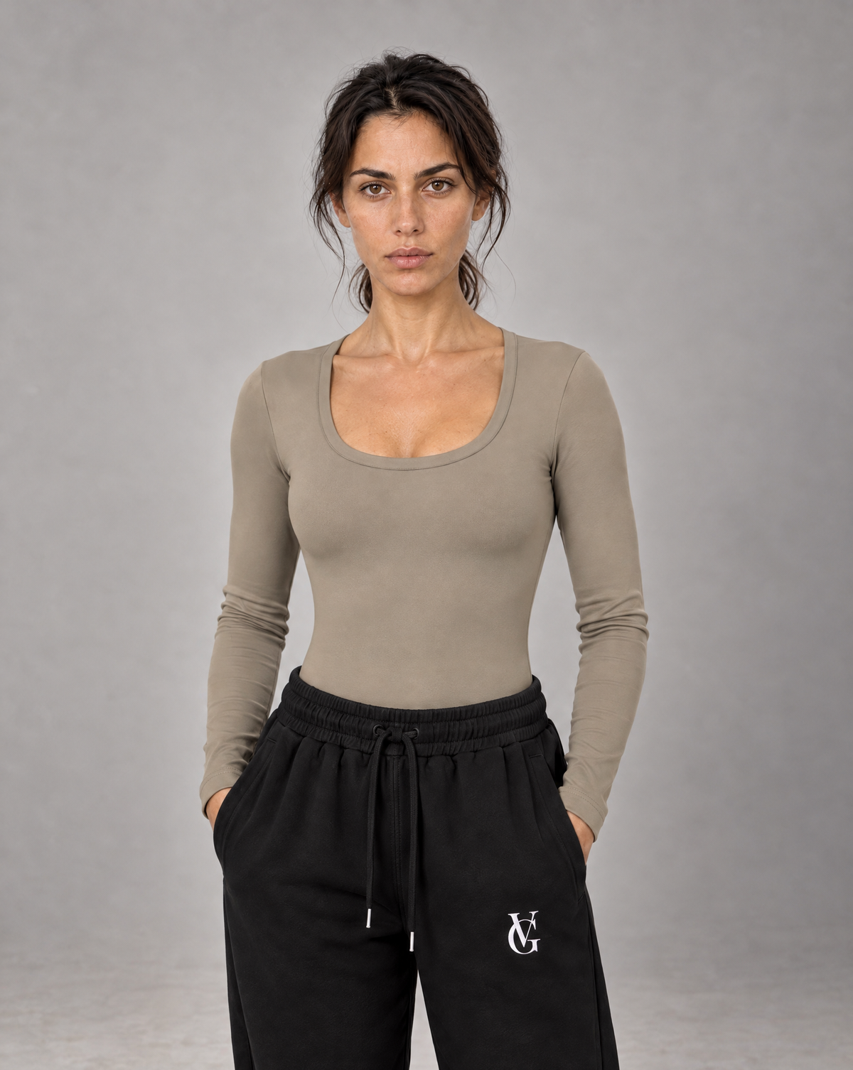 Golden Vein Flow Long Sleeve Bodysuit – Khaki – Produktansicht 1