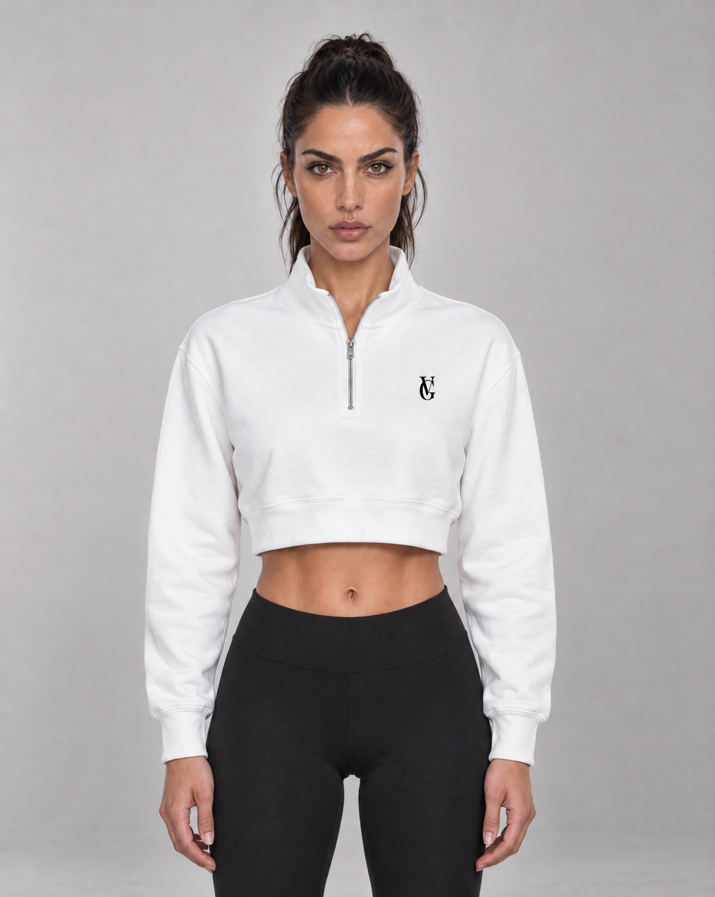 Golden Vein Cropped Quarter-Zip – White – Produktansicht 1