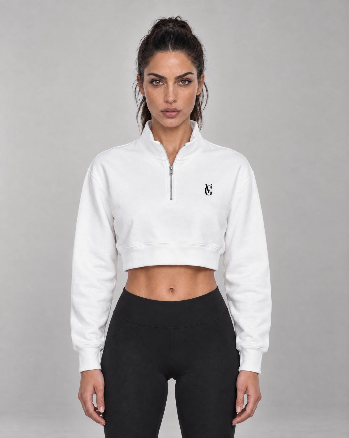 Golden Vein Cropped Quarter-Zip – White – Produktansicht 1