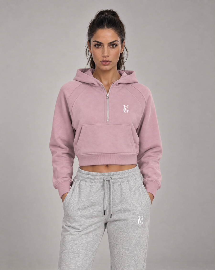 Golden Vein Cropped Half-Zip Hoodie – Pink – Produktansicht 1