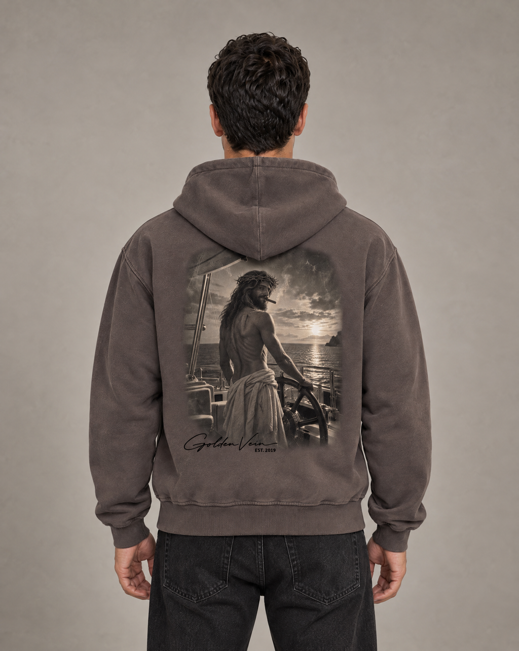 Golden Vein Distressed Zip Hoodie – Dark Grey – Produktansicht 1