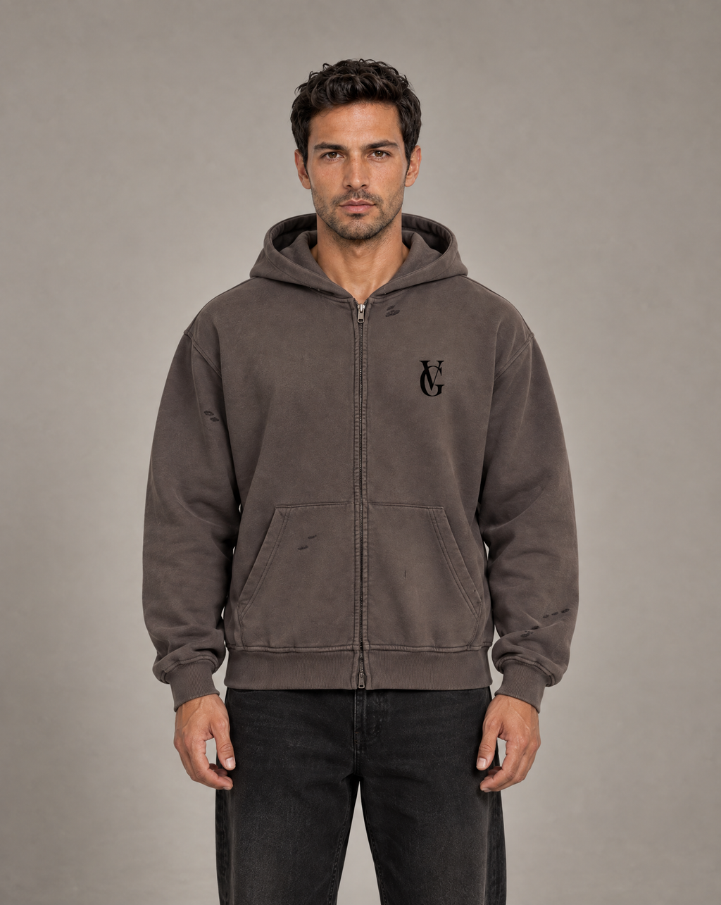 Golden Vein Distressed Zip Hoodie – Dark Grey – Produktansicht 2