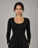 Golden Vein Flow Long Sleeve Bodysuit – Black