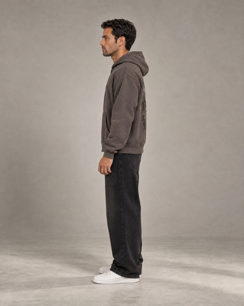 Golden Vein Distressed Zip Hoodie – Dark Grey – Produktansicht 5