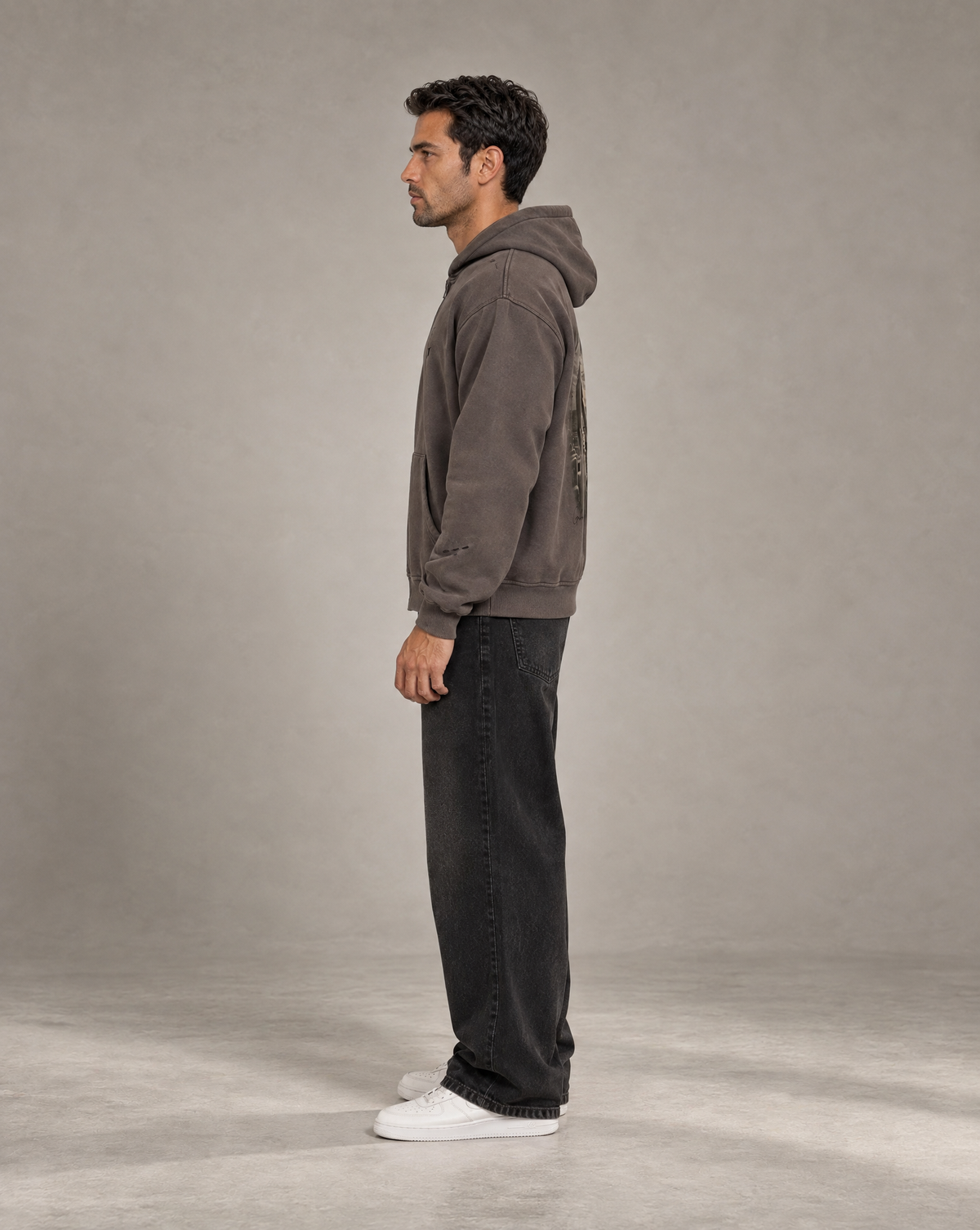 Golden Vein Distressed Zip Hoodie – Dark Grey – Produktansicht 5