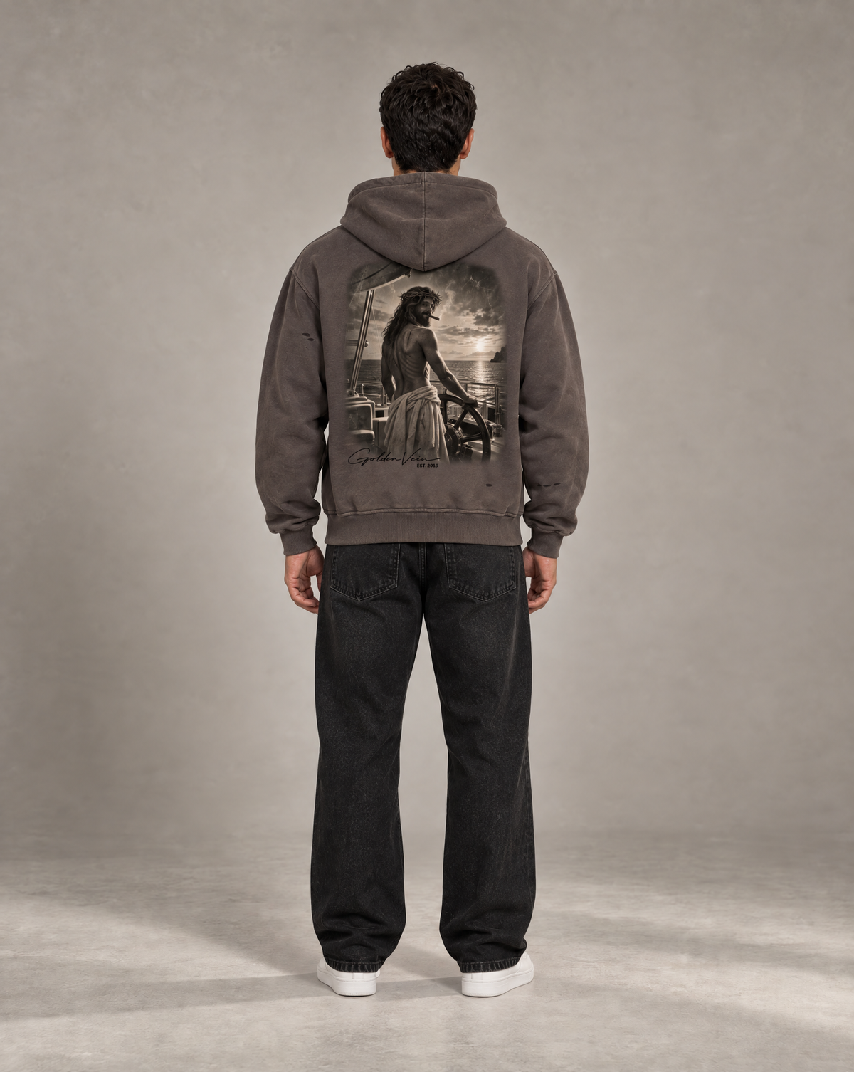 Golden Vein Distressed Zip Hoodie – Dark Grey – Produktansicht 6