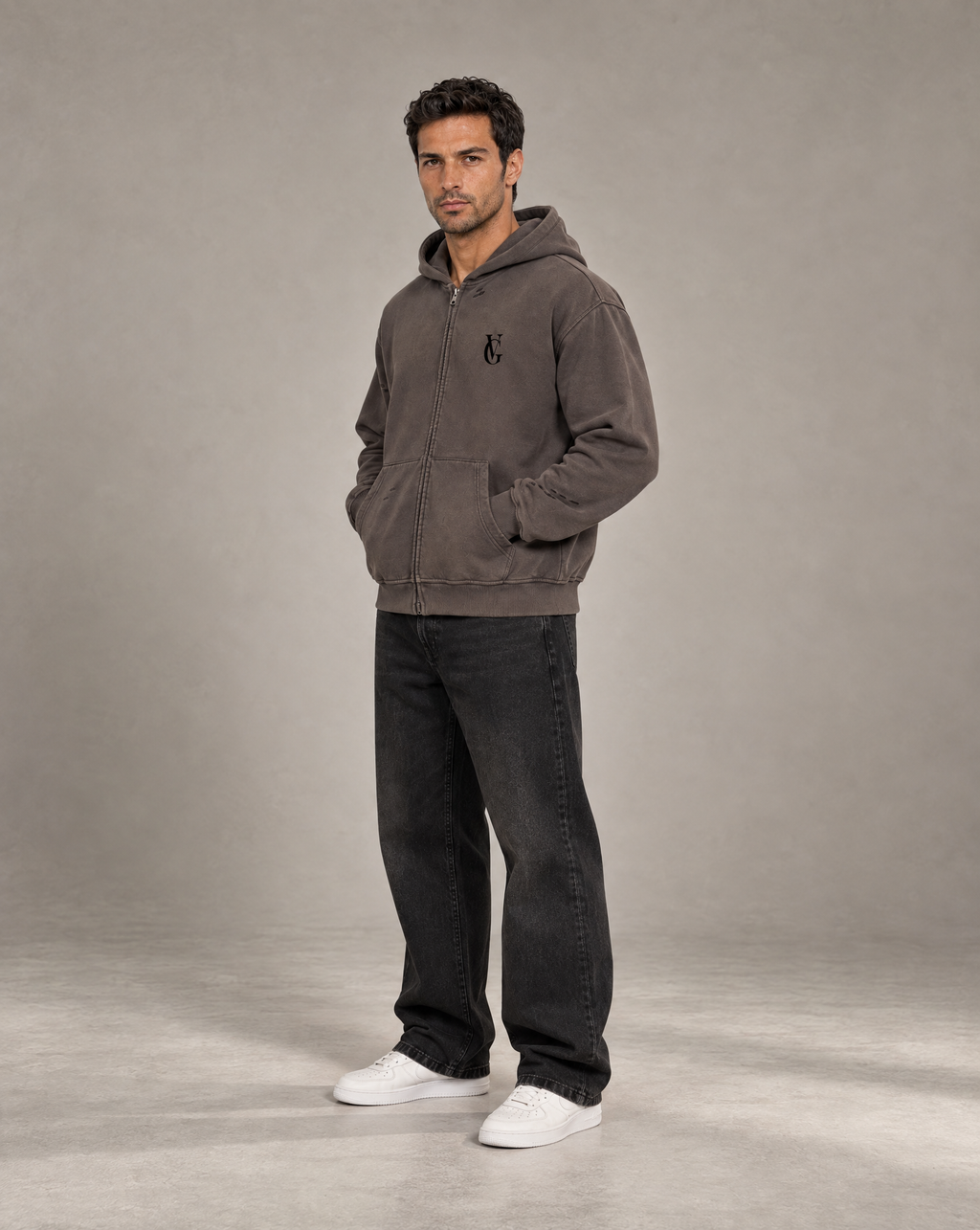 Golden Vein Distressed Zip Hoodie – Dark Grey – Produktansicht 4