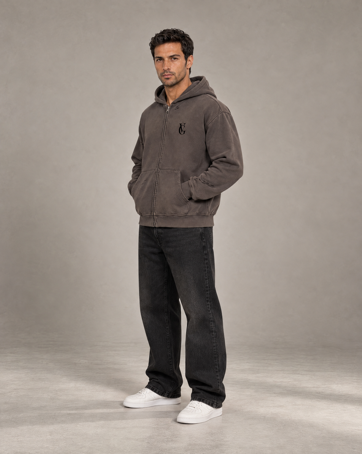Golden Vein Distressed Zip Hoodie – Dark Grey – Produktansicht 4