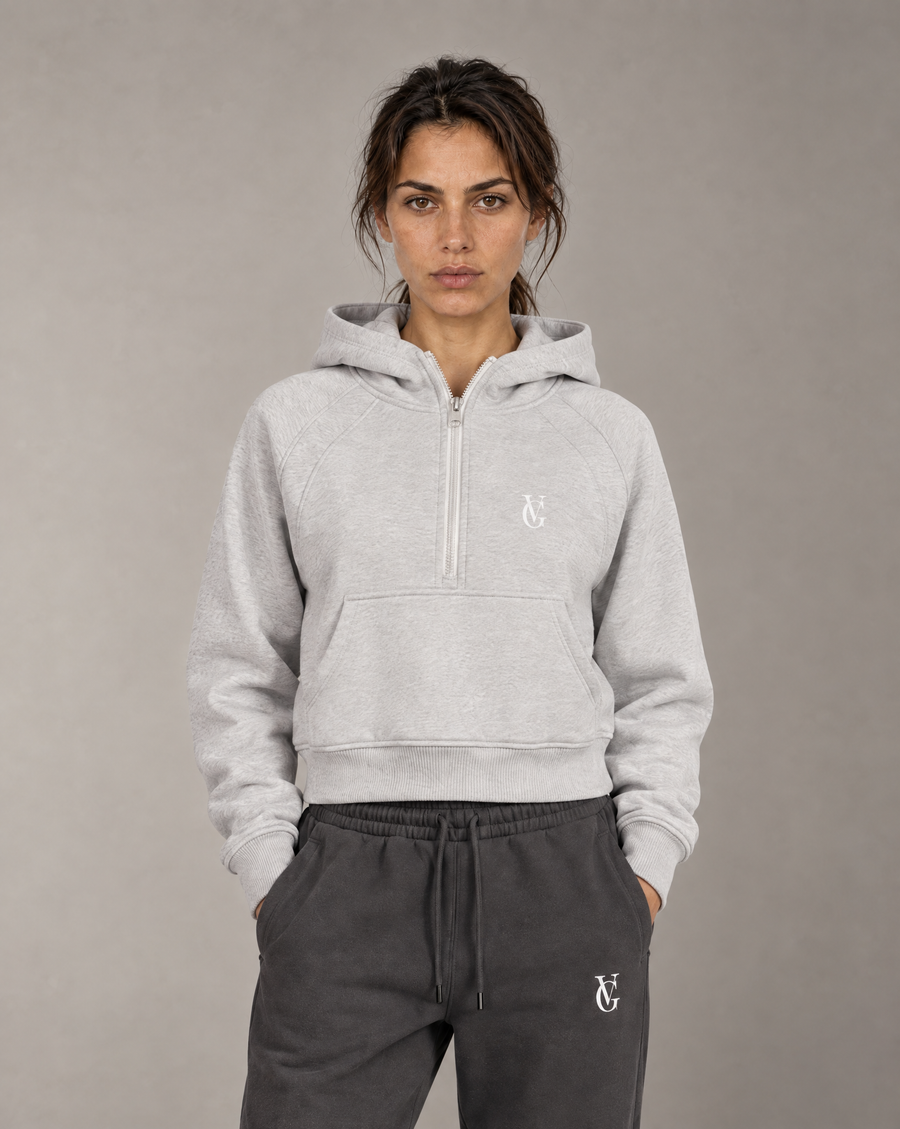 Golden Vein Cropped Half-Zip Hoodie – Cold Grey – Produktansicht 1