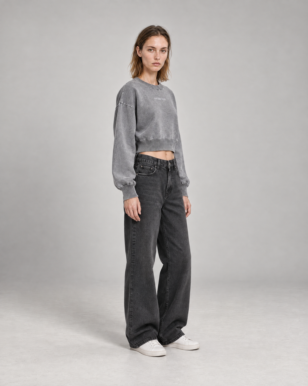 Golden Vein Mineral Wash Cropped Sweater – Grey – Produktansicht 4