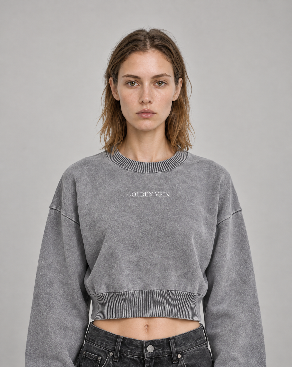 Golden Vein Mineral Wash Cropped Sweater – Grey – Produktansicht 1