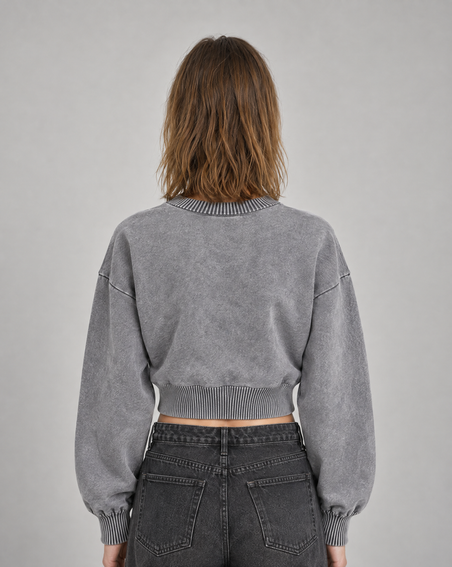 Golden Vein Mineral Wash Cropped Sweater – Grey – Produktansicht 2