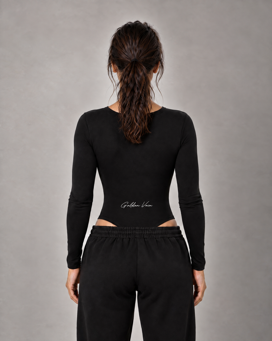 Golden Vein Flow Long Sleeve Bodysuit – Black – Produktansicht 2