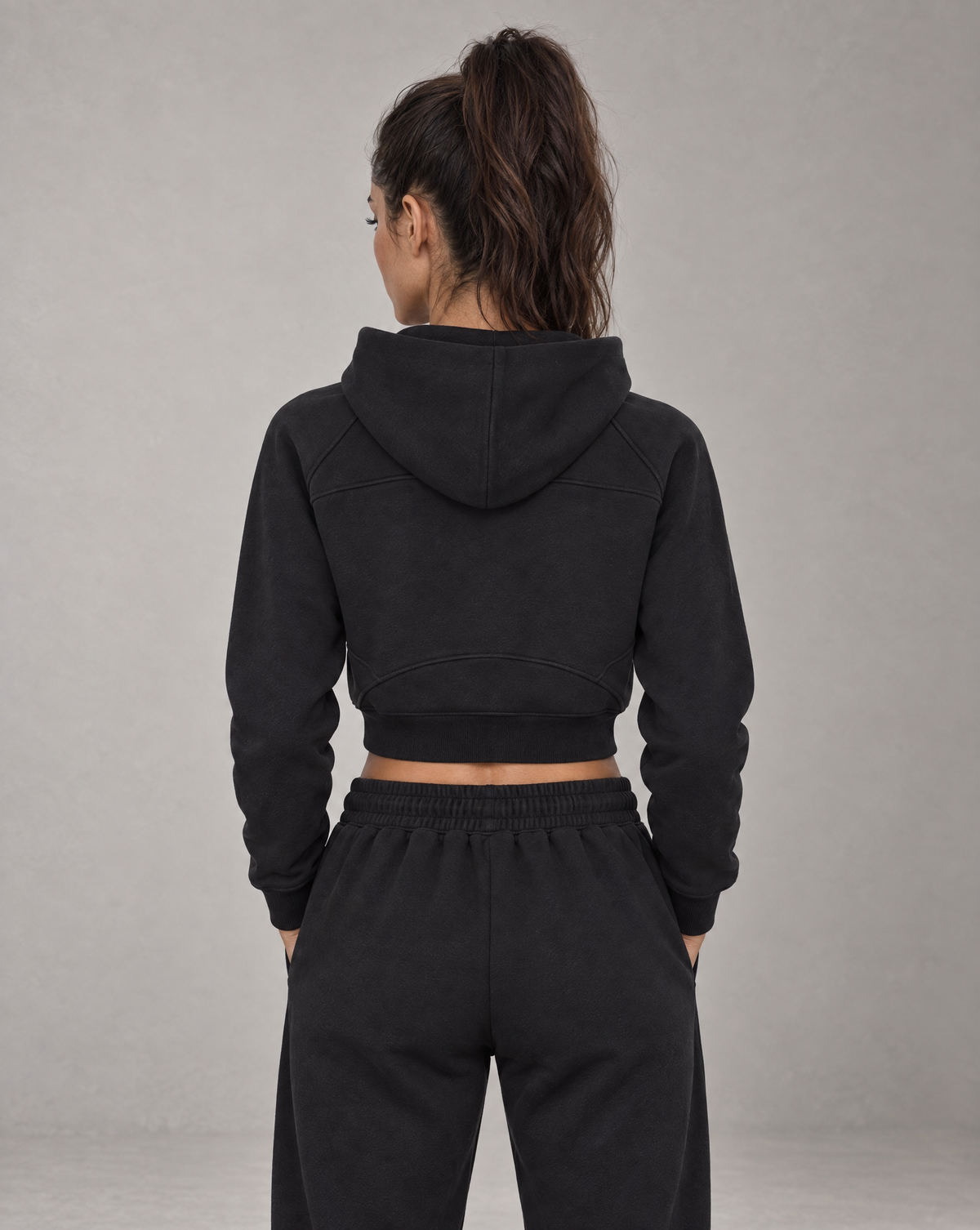 Golden Vein Cropped Half-Zip Hoodie – Black – Produktansicht 2