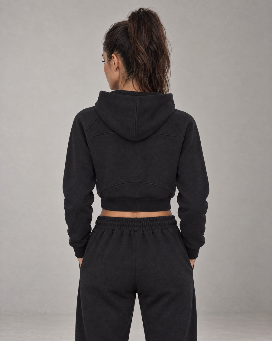 Golden Vein Cropped Half-Zip Hoodie – Black – Produktansicht 2
