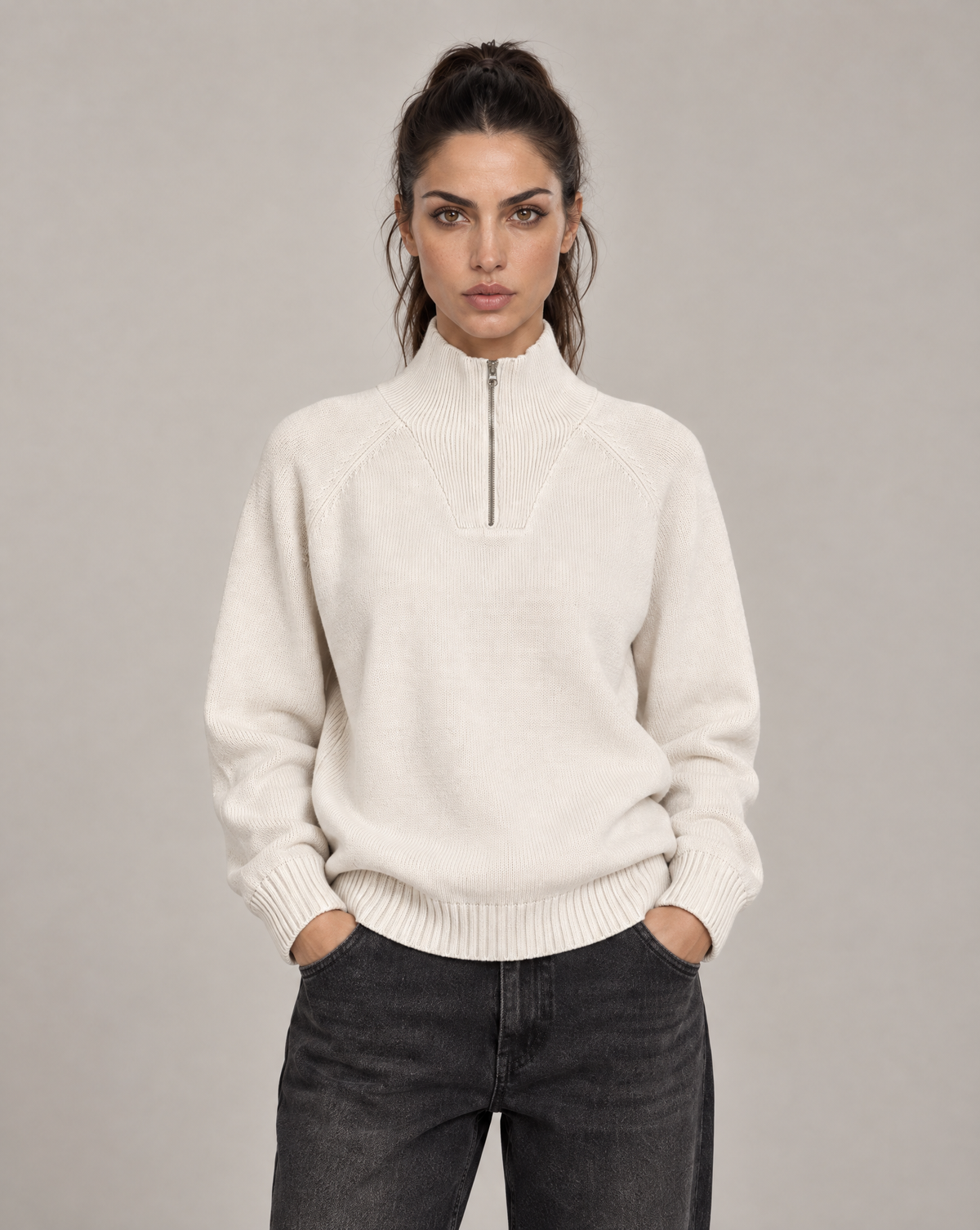 Golden Vein 750 GSM Quarter-Zip – Beige – Produktansicht 1