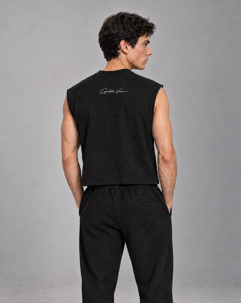 Golden Vein French Terry Boxy Tank – Black – Produktansicht 2