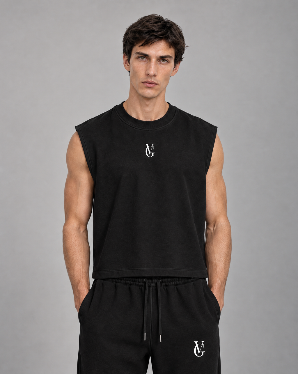 Golden Vein French Terry Boxy Tank – Black – Produktansicht 1