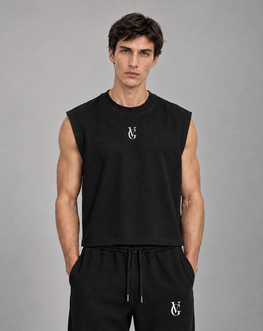 Golden Vein French Terry Boxy Tank – Black – Produktansicht 1