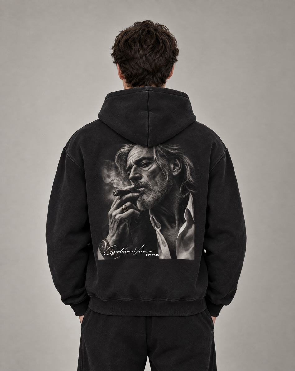Golden Vein Vintage Boxy Hoodie – Black