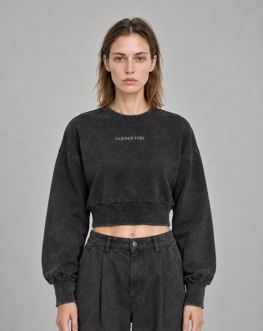 Golden Vein Mineral Wash Cropped Sweater – Black – Produktansicht 1