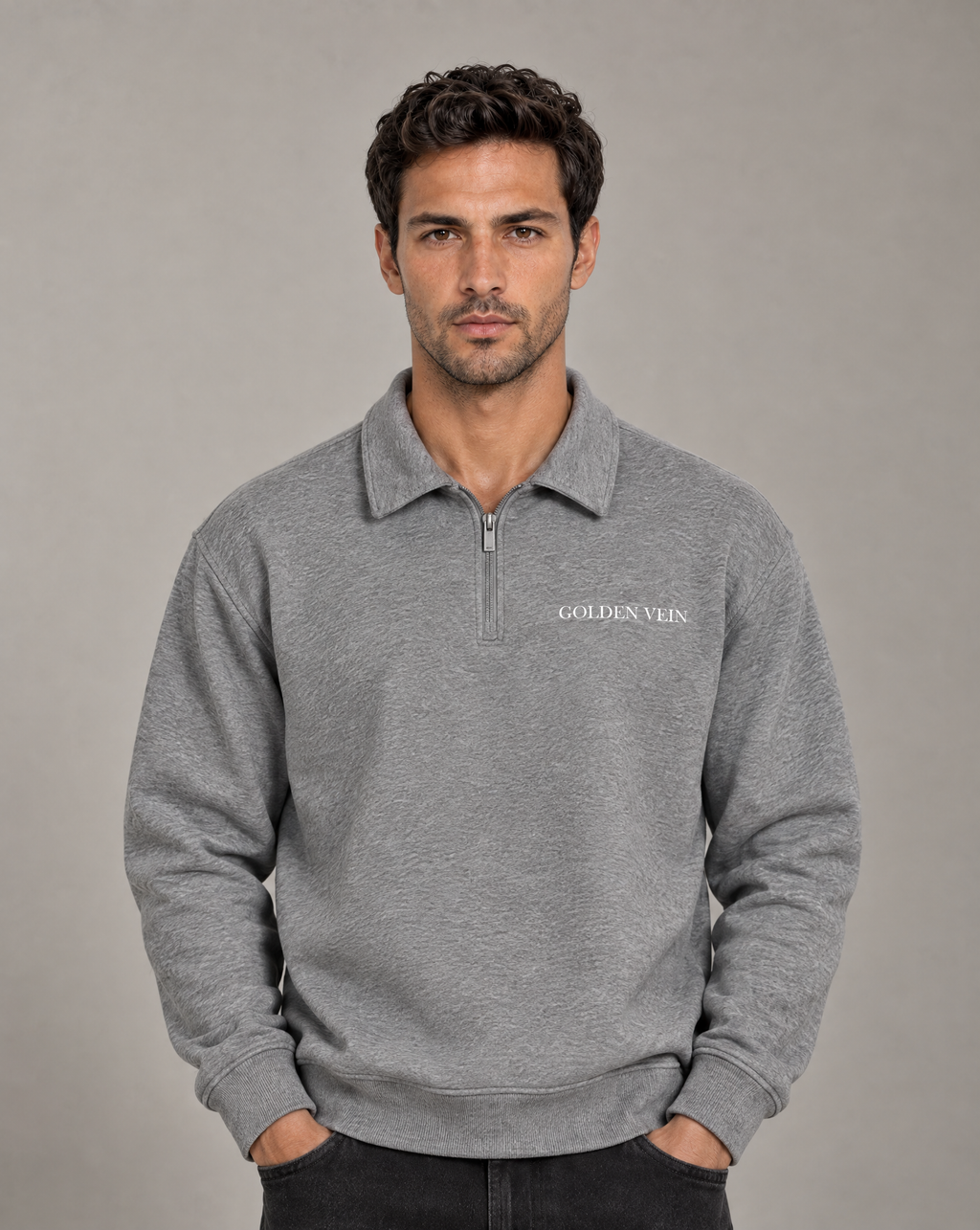 Golden Vein Boxy Quarter-Zip – Heather Grey – Produktansicht 1