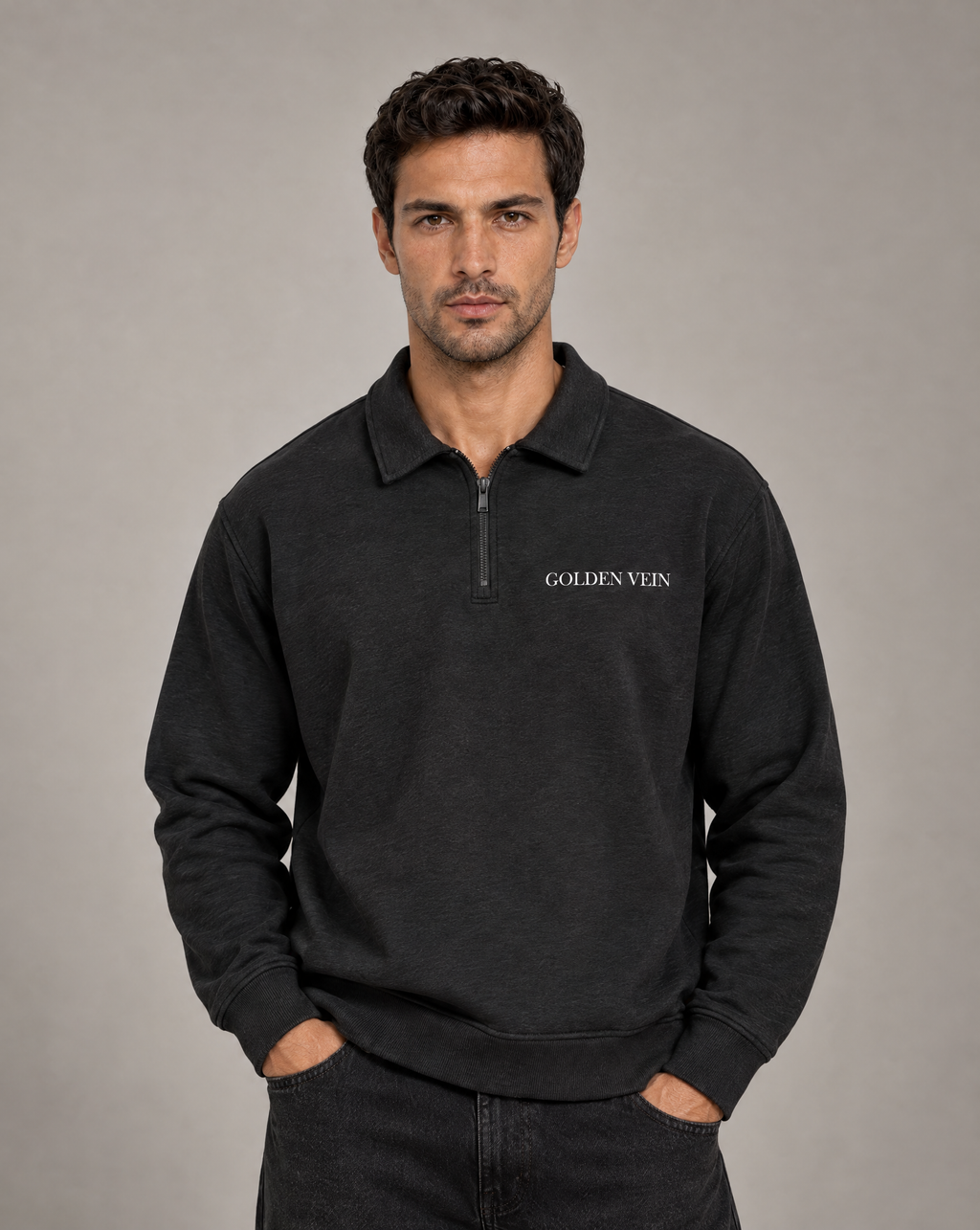 Golden Vein Boxy Quarter-Zip – Black – Produktansicht 1