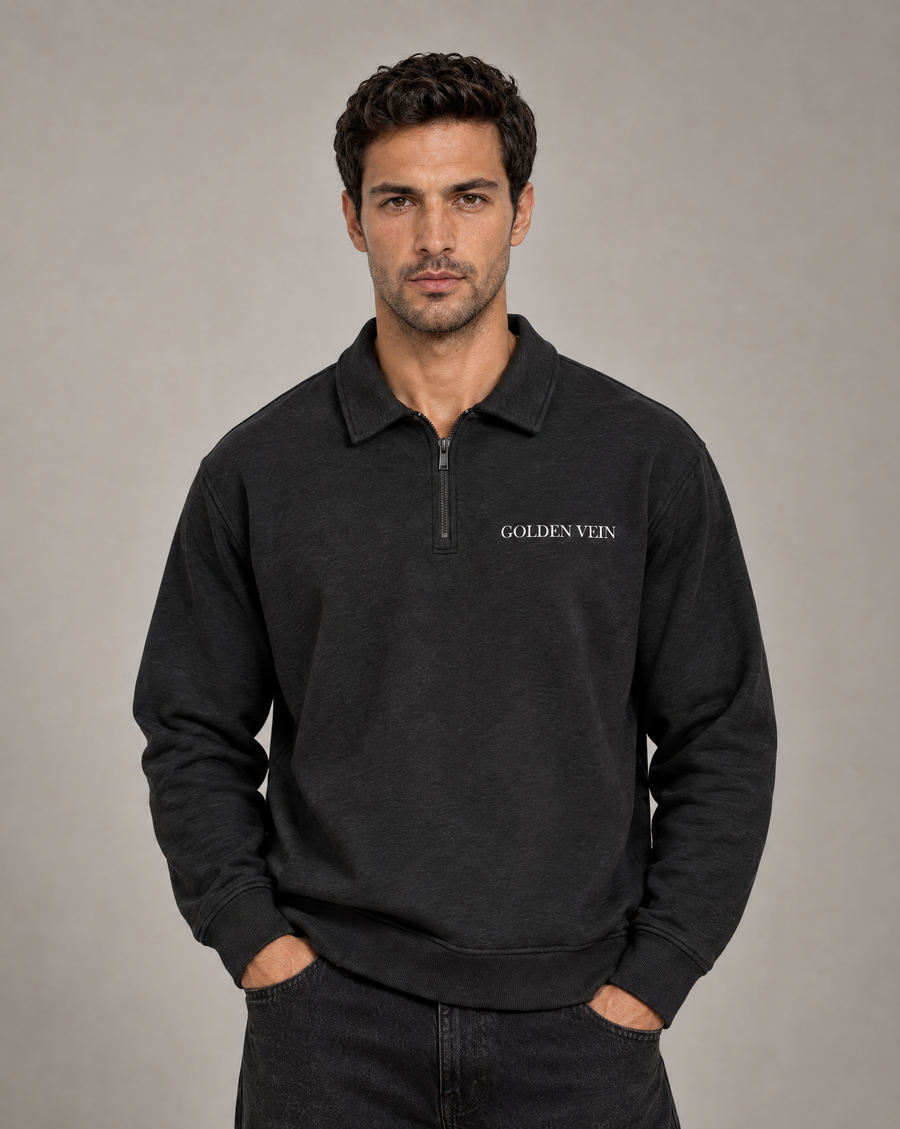 Golden Vein Boxy Quarter-Zip – Black – Produktansicht 1