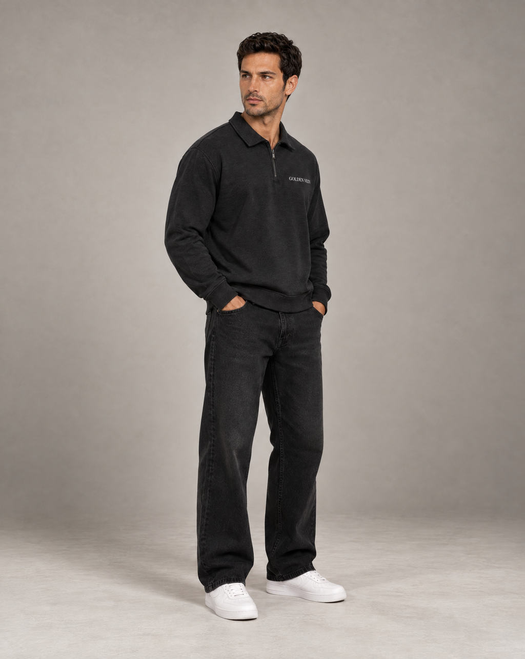 Golden Vein Boxy Quarter-Zip – Black – Produktansicht 4