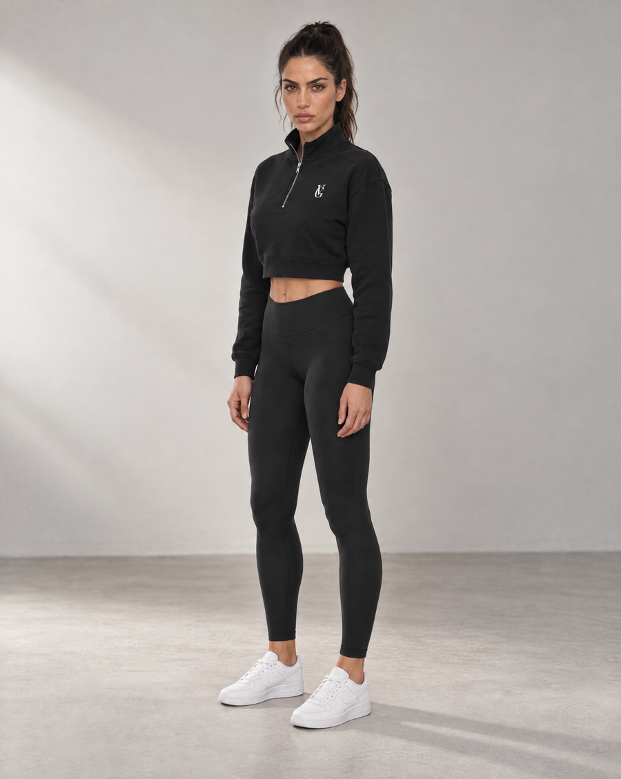 Golden Vein Kurzes Quarter-Zip Sweatshirt in Schwarz – Produktansicht 4