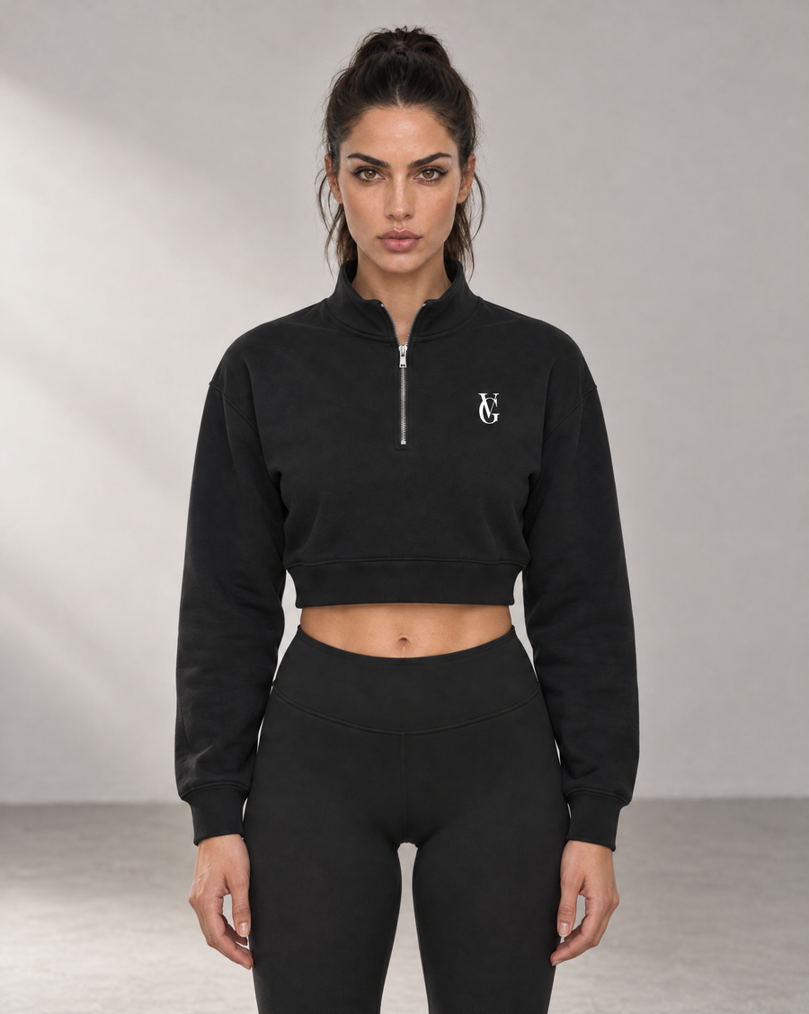 Golden Vein Cropped Quarter-Zip – Black – Produktansicht 1