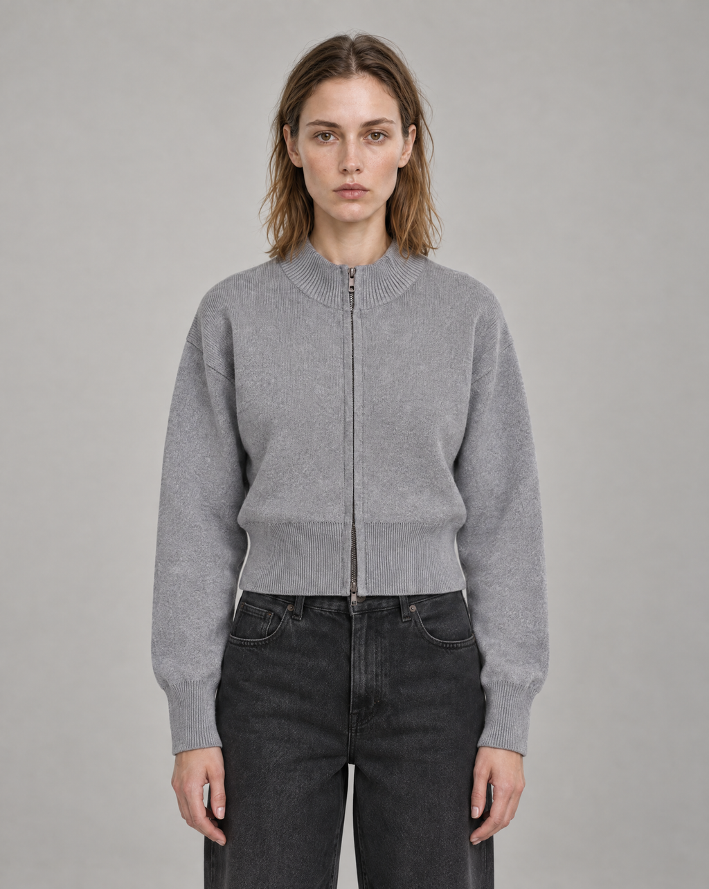Golden Vein Zip Cardigan – Heather Grey – Produktansicht 1