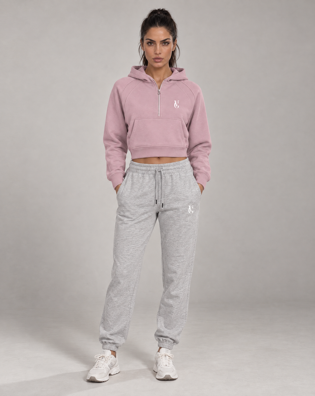 Golden Vein Cropped Half-Zip Hoodie – Pink – Produktansicht 3
