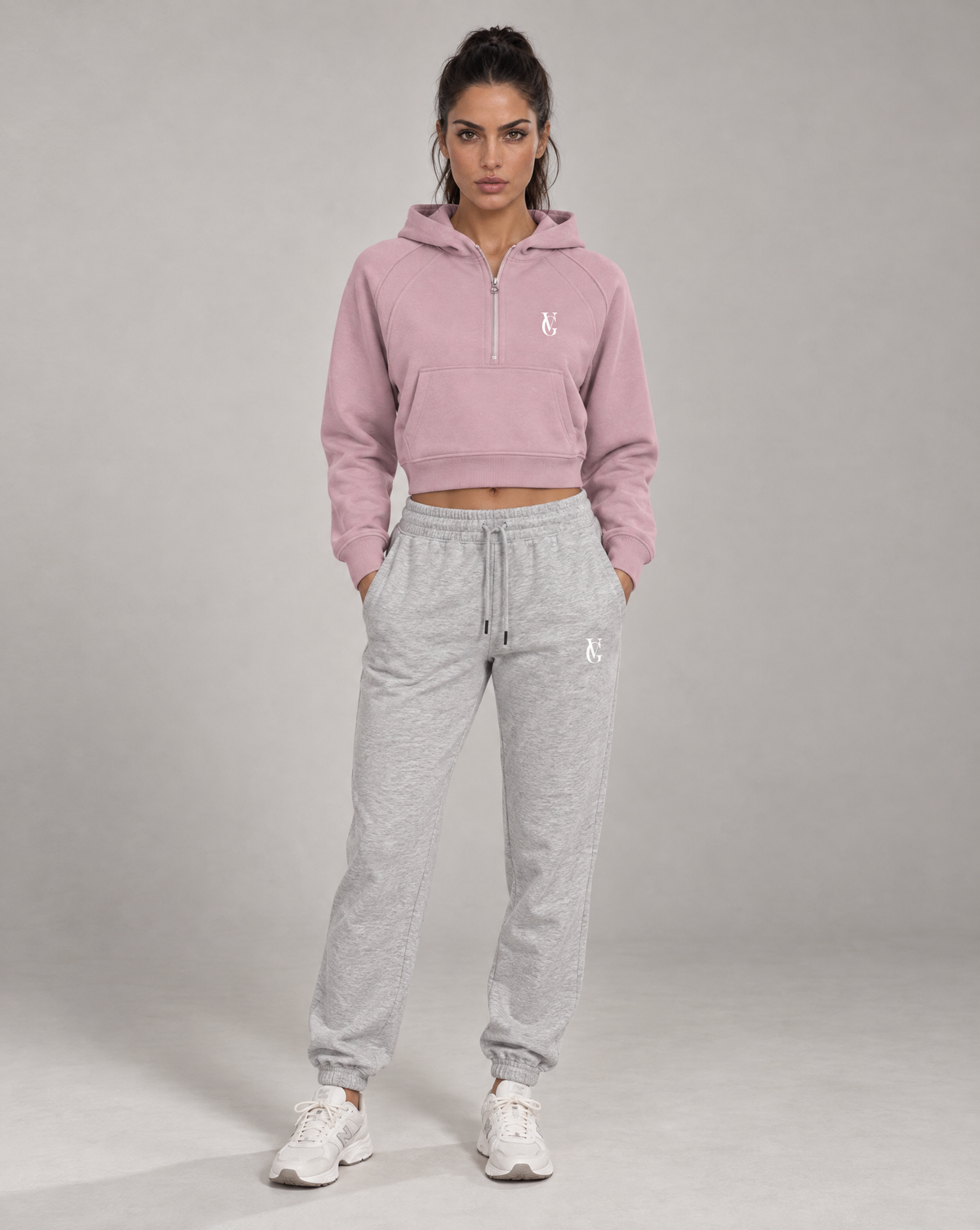 Golden Vein Cropped Half-Zip Hoodie – Pink – Produktansicht 3