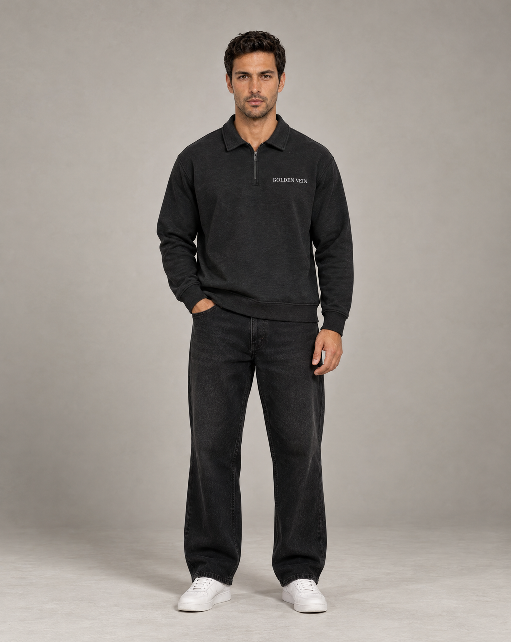 Golden Vein Boxy Quarter-Zip – Black – Produktansicht 3