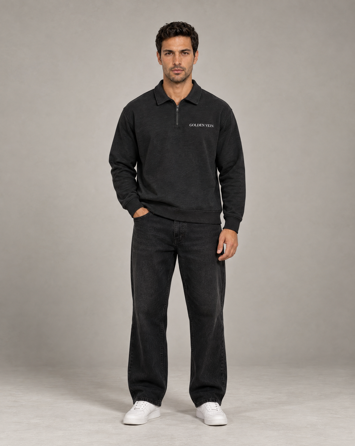 Golden Vein Boxy Quarter-Zip – Black – Produktansicht 3